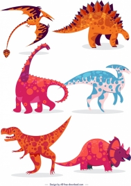 jurassic background colored dinosaurs animals icons classical design
