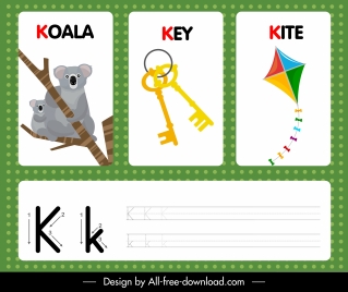 k alphabet learning template koala key kite sketch