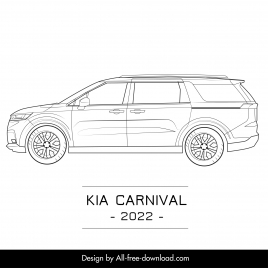 kia carnival 2022 car model advertising template black white handdrawn side view outline