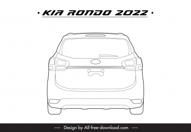 kia rondo 2022 car model icon flat black white handdrawn symmetric rear view outline