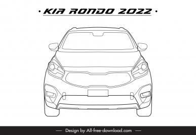 kia rondo 2022 car model icon flat handdrawn symmetric front view outline