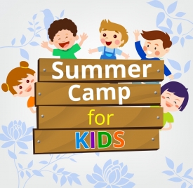 kid camps advertisement cute kids icons colored cartoon