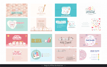 kids dental business card templates collection handdrawn classic