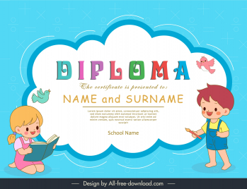 kids diploma template cute cartoon