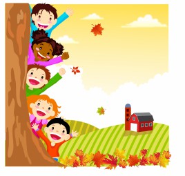 Kids Hiding Behind Autumn Tree