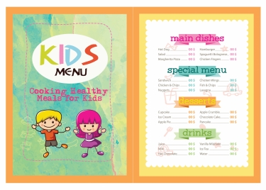 kids menu vector illustration with colorful cute design