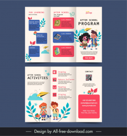 kids school tri fold brochure template cute cartoon design