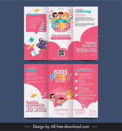 kids school tri fold brochure template elegant cute cartoon