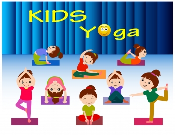 kids yoga vector illustration with various postures