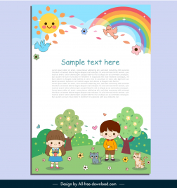 kindergarten brochure template  cute cartoon children rainbow sun