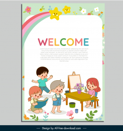 kindergarten brochure template lovely dynamic playful children cartoon