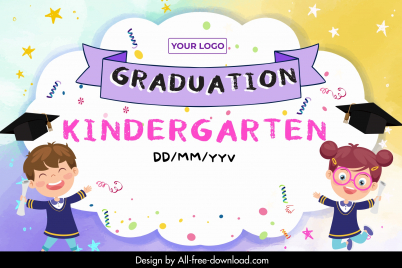 kindergarten graduation backdrop  template cute boy girl confetti
