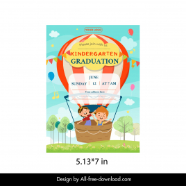 kindergarten graduation invitation template cute joyful children balloon