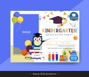 kindergarten graduation party invitation card template cute school elements