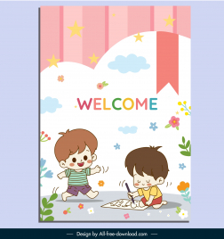 kindergarten poster template cute cartoon playful children