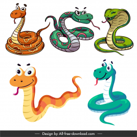 king cobra icons comic cartoon sketch colorful design