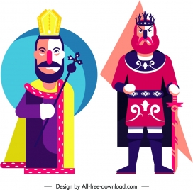 kings icons cartoon character colorful design