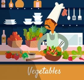 kitchen work drawing cook vegetable ingredient icons