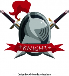 knight logotype sword armor ribbon icons symmetrical design