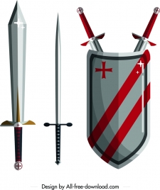 knight tools design elements sword shield icons