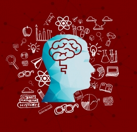 knowledge concept background head brain icons handdrawn sketch