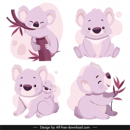 koala icons cute design cartoon characters sketch
