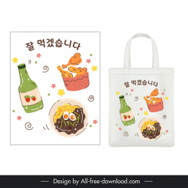 korean items tote bag template food wine elements