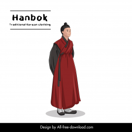 korean male hanbok traditional clothing icon cartoon character sketch