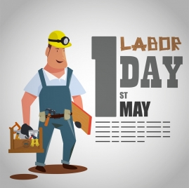 labor day banner male worker icon cartoon design