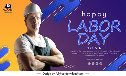 labor day banner template male worker sketch realistic modern design