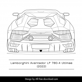lamborghini aventador lp 780 4 car model template back view handdrawn symmetric sketch rear view outline