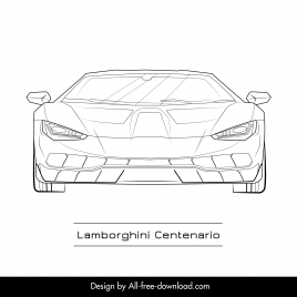 lamborghini centenario car icon flat symmetric black white front view sketch
