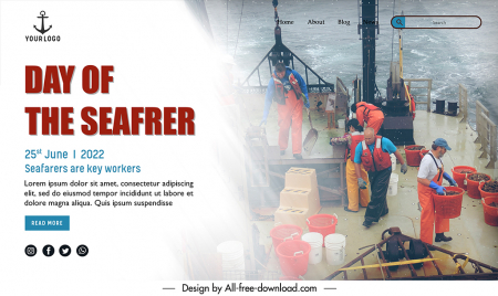 landing page happy day of the seafarer template dynamic fishermen work sketch blurred design