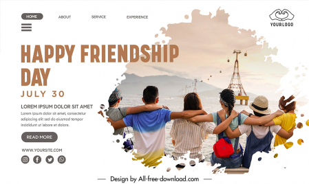 landing page international day of friendship template friends shoulder to shoulder sea scene sketch