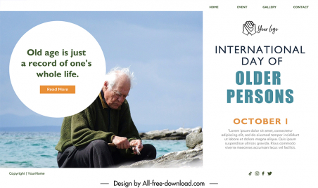 landing page international day of older persons template old man sketch modern realistic design