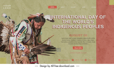 landing page international day of the worlds indigenous peoples template native american costume sketch