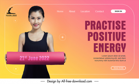 landing page practise positive energy template beautiful young girl sketch modern realistic design