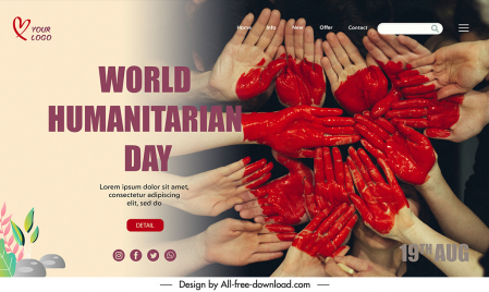landing page world humanitarian day template dirty hands posing sketch modern realistic design