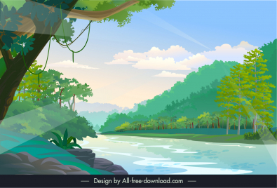 landscape backdrop template forest river sketch