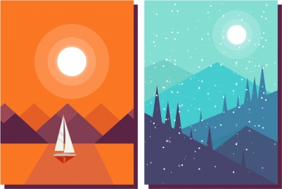 landscape background sets weather themes sea mountain icons