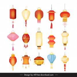 lantern china icons collection elegant classical shapes sketch