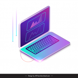 laptop business chart finance design elements modern 3d sketch