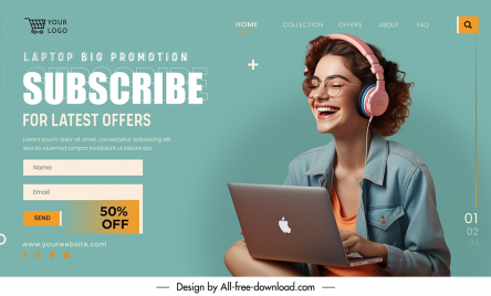 laptop landing page discount template dynamic happy lady