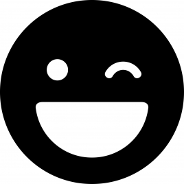 laughs wink emoticon flat black white contrast circle face shape outline