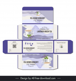 lavender herbal tea box packaging template elegant leaf tea cup decor