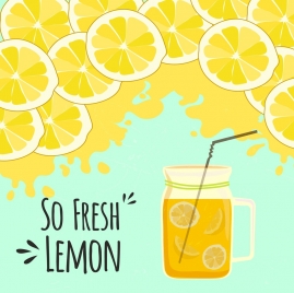 lemon juice advertising grunge yellow slices jar icons