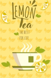 lemon tea advertising cup yellow repeating icons background