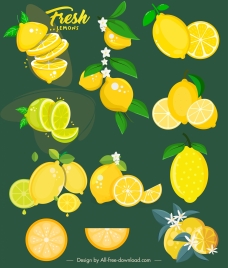 lemons background template bright yellow green slices sketch