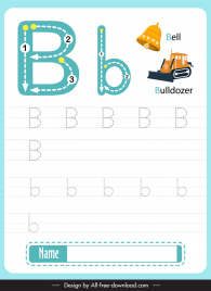 letter b lowercase practice worksheet template flat texts bulldozer bell sketch