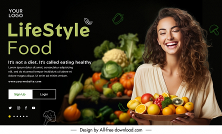 life style food healthy banner template dynamic laughing woman